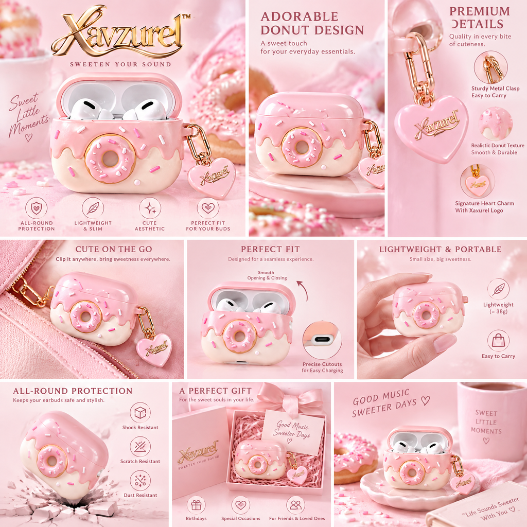 Xavzurel™ Pink Frosted Donut Earbud Case — features