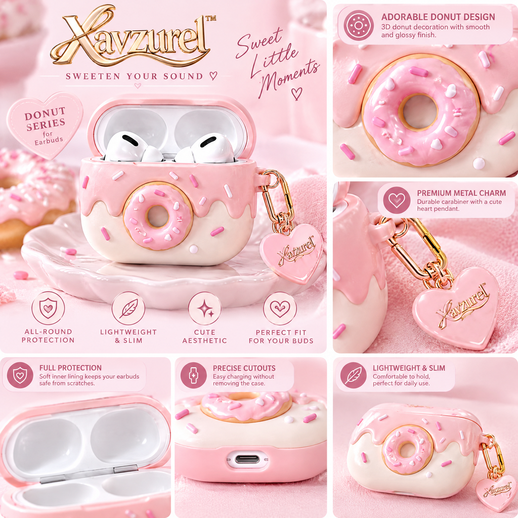 Xavzurel™ Pink Frosted Donut Earbud Case — product details