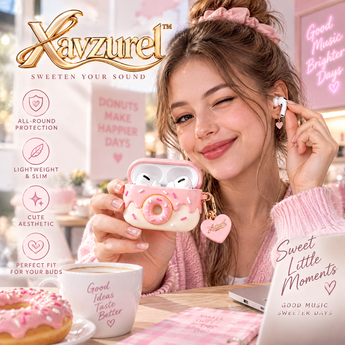 Xavzurel™ Pink Frosted Donut Earbud Case — everyday styling