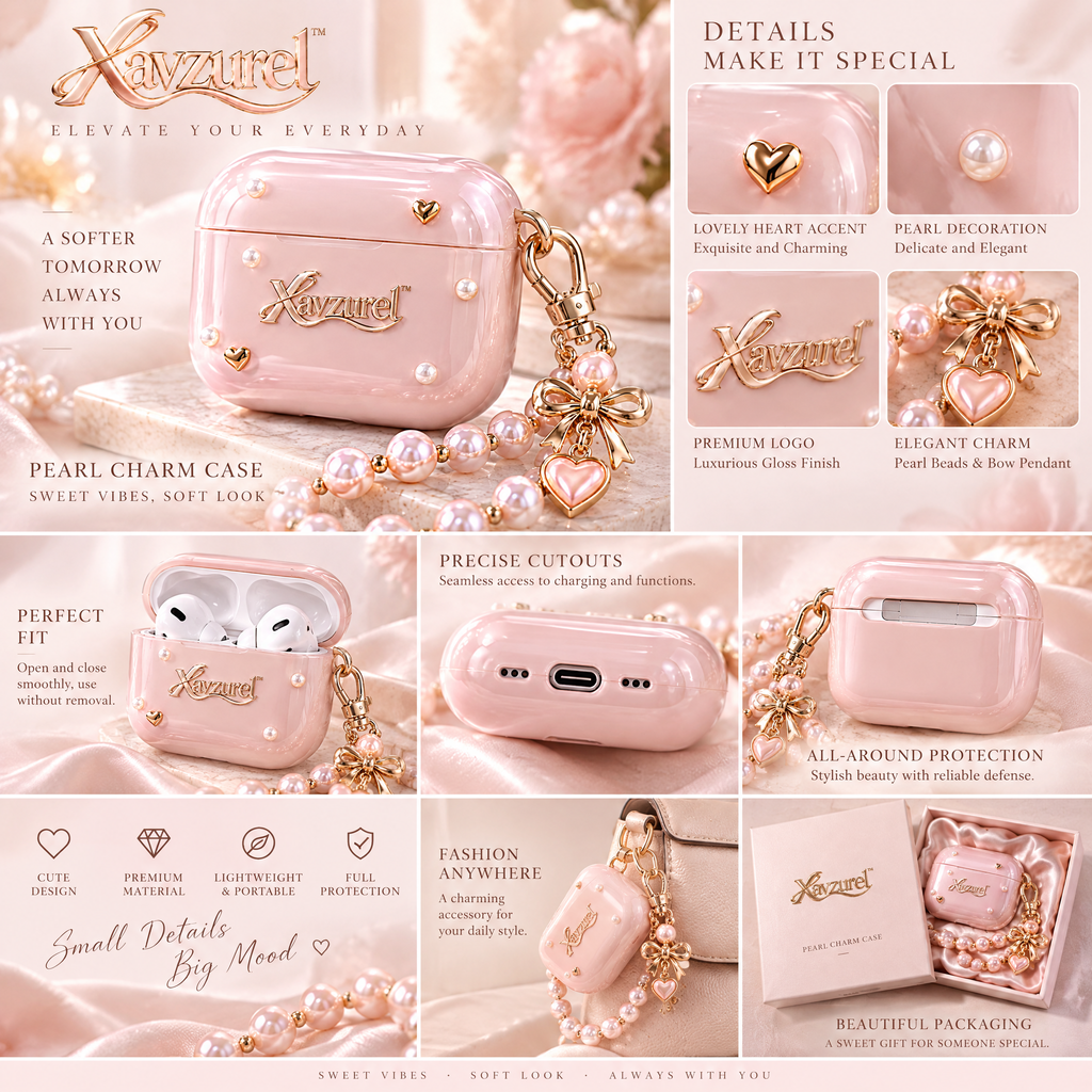 Xavzurel™ Blush Pink Pearl Charm Earbud Case — product details
