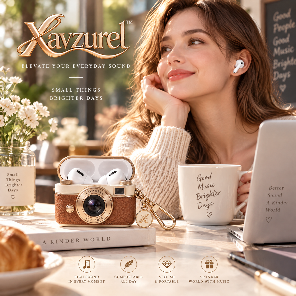 Xavzurel™ Retro Camera Earbud Case with Vintage Strap Detail — everyday styling
