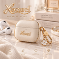 Xavzurel™ Cream Textured Earbud Case with Gold Trim and Floral Charm — main design