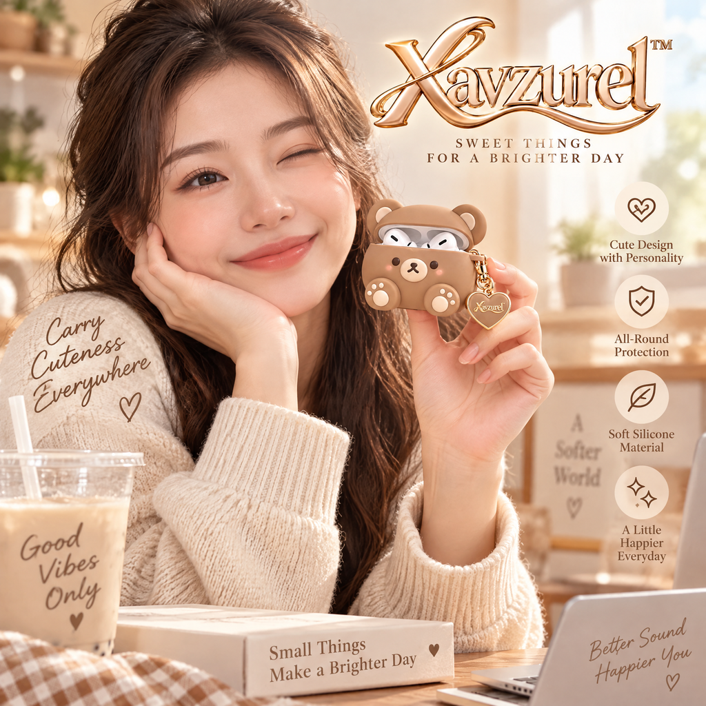 Xavzurel™ Kawaii Teddy Bear Earbud Case with Heart Pendant — everyday styling