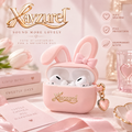 Xavzurel™ Pink Bunny Earbud Case with Bow and Heart Charm — main design
