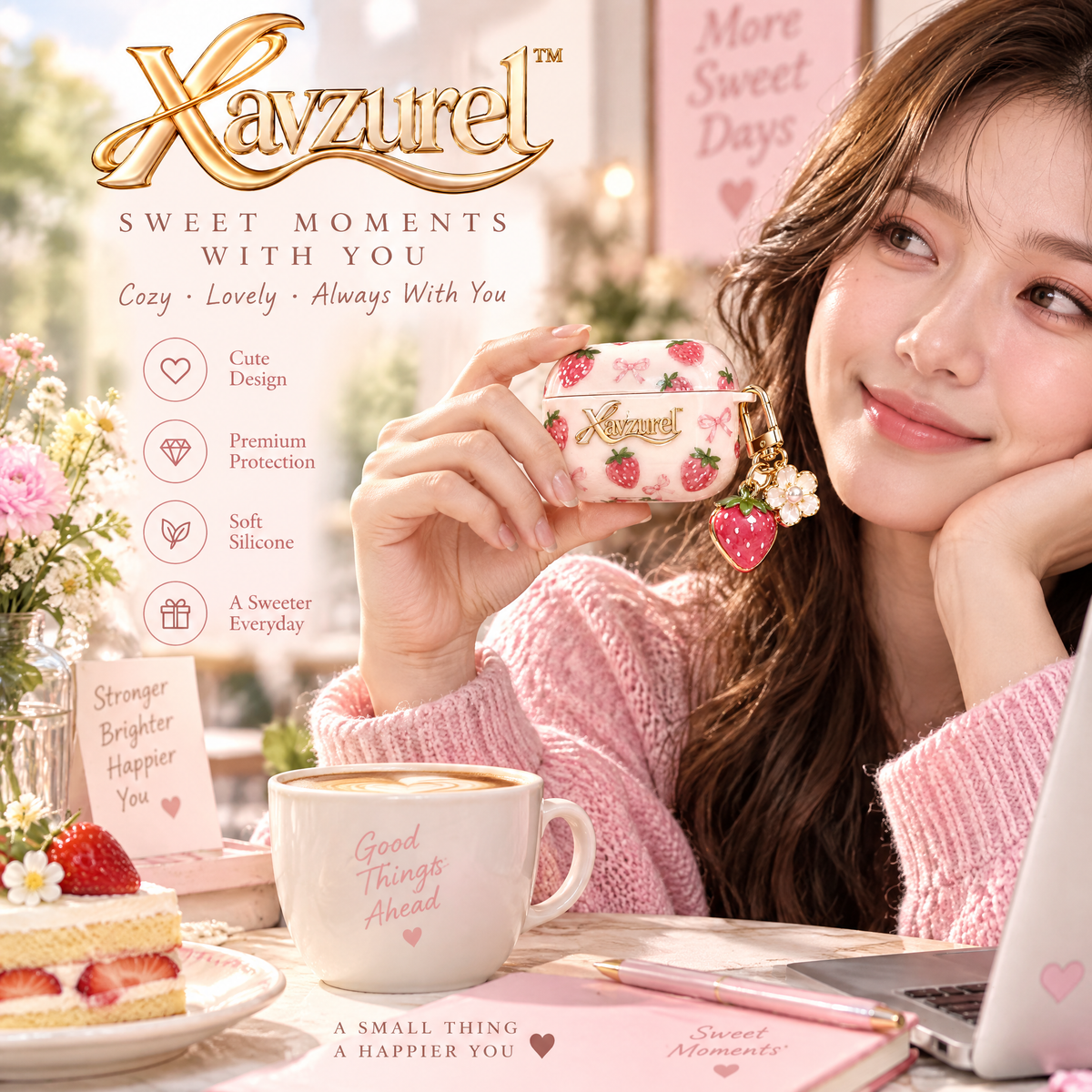 Xavzurel™ Strawberry Pink Earbud Case with Fruit Charm — everyday styling