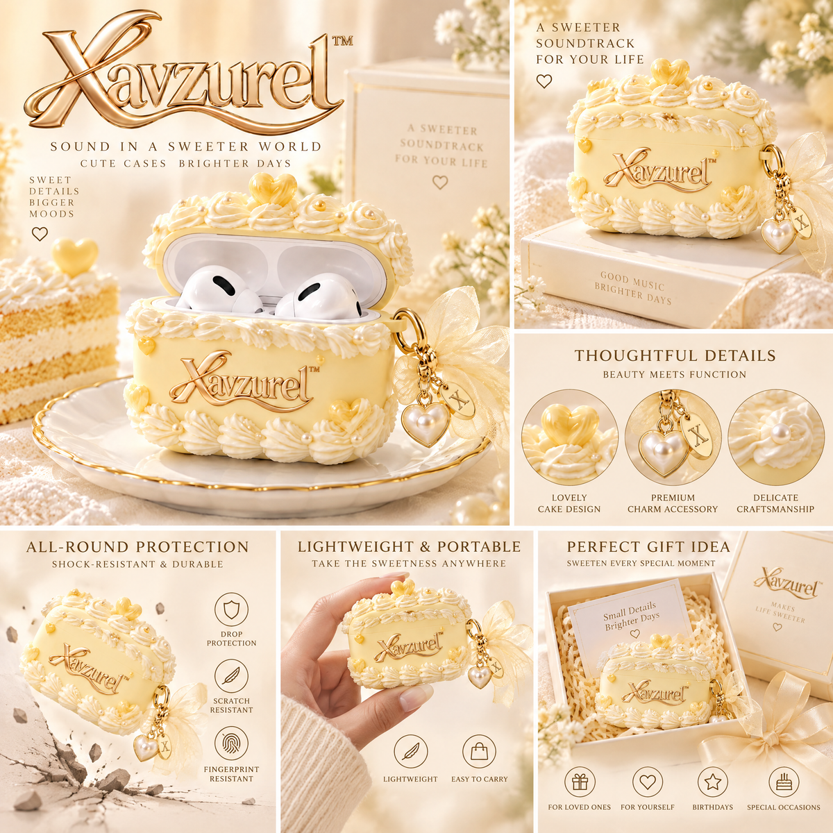 Xavzurel™ Buttercream Rose Earbud Case with Pearl Details — features