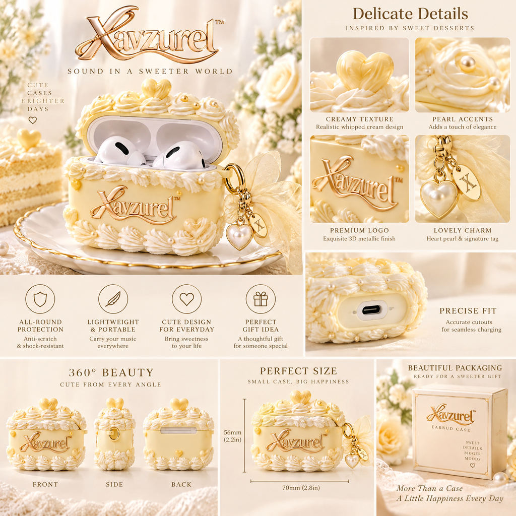 Xavzurel™ Buttercream Rose Earbud Case with Pearl Details — product details